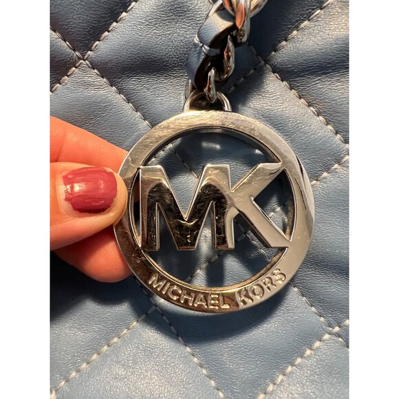Michael Kors Quilted Blue Shoulder Bag With Chain Straps & MK Charm - Picture 15 of 15